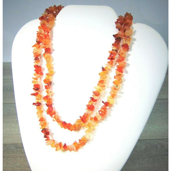 NEW Amber Stone Beaded 35" NECKLACE Single or Double Strand Endless Beads NIP - Picture 1 of 5
